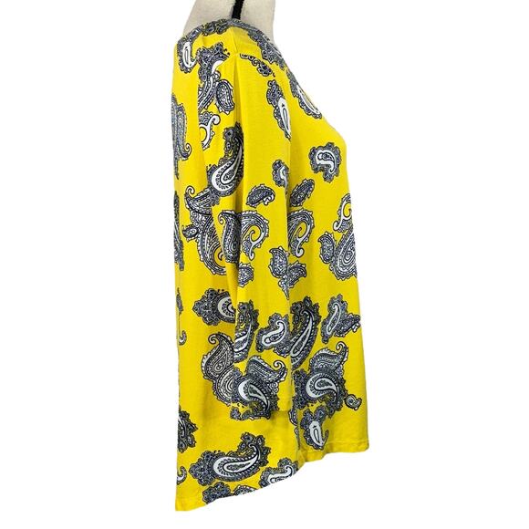 JM Collection Medium Top Paisley Stretch 3/4 Sleeve Round Neck Yellow Multicolor - Picture 2 of 8
